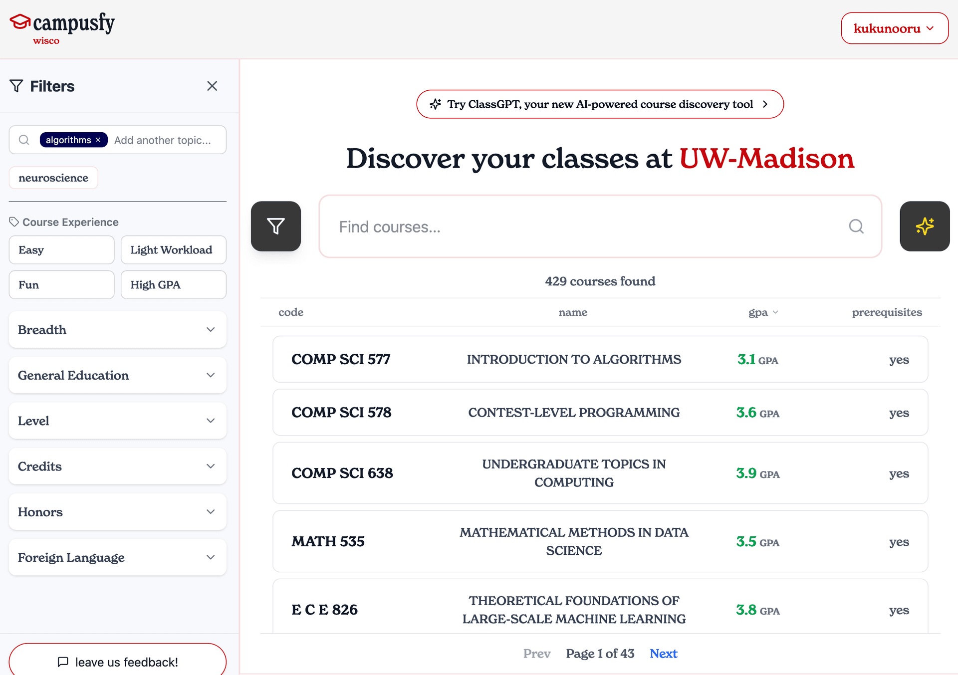 Campusfy search interface